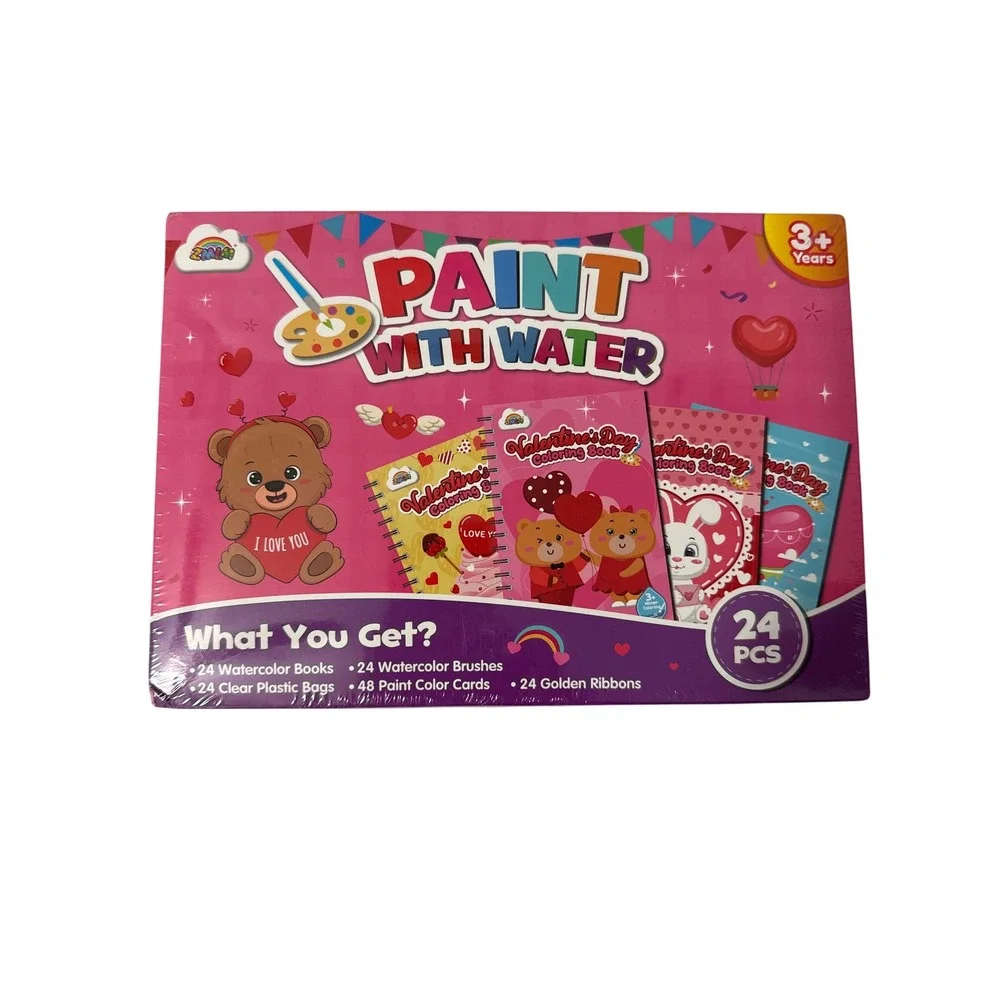 Paint With Water Kids 24 Pack Pink New Valentines Day Coloring Book Set